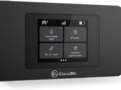 GlocalMe DuoTurbo 4G LTE Portable WiFi Hotspot for Travel in 200+ Countries, Mobile Hotspot Device with Touch Screen and Global 1GB Data, No Contract or SIM Card Required, 10 Devices Connected (Black)