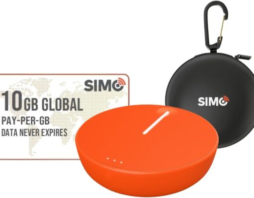 SIMO Solis Lite 4G LTE WiFi Mobile Hotspot + 10GB Global Data Card + Travel Case, Local & International Coverage, Multi-Carrier Access, No Contract or SIM Card, Connect 10 Devices, 1GB/Month Lifetime