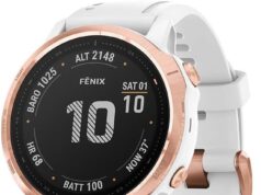 Garmin Fenix 6S Pro, Premium Multisport GPS Watch, Smaller-Sized, Features Mapping, Music, Grade-Adjusted Pace Guidance and Pulse Ox Sensors, Rose Gold with White Band (Renewed)