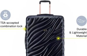 Delsey Paris Alexis Hardside 3-Piece Set, Expandable Luggage with 4 Spinner Wheels, Lightweight Suitcase, 21″ Carry-On, 25″ Checked Medium, 29″ Checked Large, Black/Rose Gold