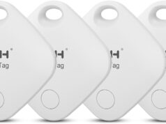Key Finder Bluetooth Tracker Locator for Luggage Works with Apple Find My Smart Tracker for Suitcase, Bag, Backpack, Wallet,Pets Replaceable Battery Smart tag Item Finder (4 Pack Tags & Cases)