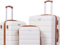 Coolife Luggage 3 Piece Set Suitcase Spinner Hardshell Lightweight TSA Lock (apricot white, 3 piece set(20in24in28in))