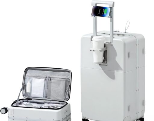 Hanke Luggage 28 Inch Large Suitcases with Wheels,Top Opening Checked Luggage Hard Case Travel Luggage with TSA Lock and Cup Holder,Smoke White