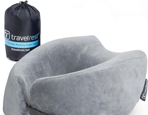 TRAVELREST Nest Memory Foam Travel Pillow & Neck Pillow – Advanced Neck Support for Long Flights – Patented Design for Optimal Relaxation – Long Travel – Unmatched Sleep – Washable Cover – Gray