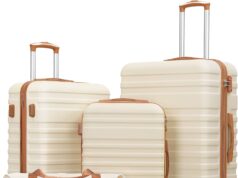 Coolife Suitcase Set 3 Piece Luggage Set Carry On Hardside Luggage with TSA Lock Spinner Wheels (White, 5 piece set)