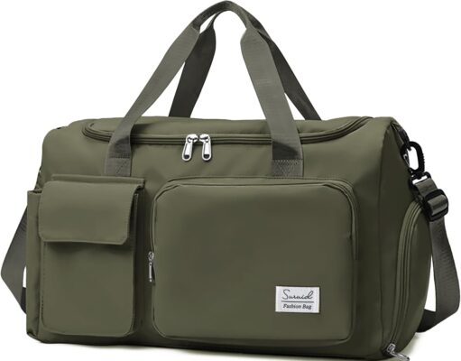 Travel Duffel Bag with Shoes Compartment Sports Gym Bag with Dry Wet Separated Pocket for Men and Women, Overnight Bag Weekender Bag Training Handbag Yoga Bag – Olive Green