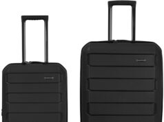 Traveler’s Choice Pagosa Indestructible Hardshell Expandable Spinner Luggage, Black, 2 Piece Set