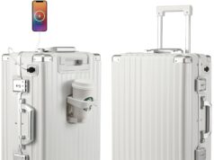 MYER Hard Shell Carry On Luggage 22x14x9 Airline Approved,20 Inch Aluminum Luggage with 100% 3-Layer PC,Carry On Suitcases with Wheels,Cup Holder and USB Port (Milky White, 20 inch)