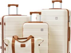 imiomo 3 Piece Luggage Sets,Suitcase with Spinner Wheels,Luggage Set Clearance for Women, Lightweight Rolling Hardside Travel Luggage with TSA Lock (Beige, 5PCS)