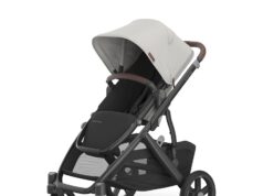 UPPAbaby Vista V3 Stroller – Full-Size Single-To-Double Stroller System – Toddler Seat, Bug Shield, Rain Shield, and Storage Bag Included – Savannah (Pearl Gray Jacquard/Carbon Frame/Chestnut Leather)