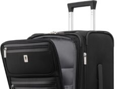 LEVEL8 Carry On Luggage Airline Approved with Compartment, Softside Expandable Rolling Suitcase with Spinner Wheels, Black, Carry-On 20-Inch