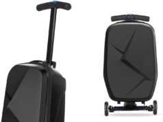 Scooter Luggage For Kids & Adults,Hardside Ride On Suitcase For Kids Ages 4-15 Multifunctional Lightweight Foldable Carry On Luggage With Wheels Ride On For Children Teenagers(charcoal black)