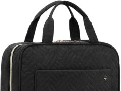 BAGSMART Toiletry Bag Travel Bag with Hanging Hook, Water-resistant Makeup Cosmetic Bag Travel Organizer for Accessories, Shampoo, Full-size Container, Toiletries (Black, Medium)