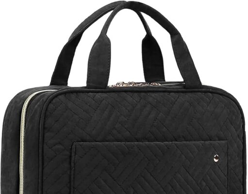 BAGSMART Toiletry Bag Travel Bag with Hanging Hook, Water-resistant Makeup Cosmetic Bag Travel Organizer for Accessories, Shampoo, Full-size Container, Toiletries (Black, Medium)