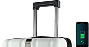 KROSER Hardside Expandable Carry On Luggage with Spinner Wheels & Built-in TSA Lock, Durable Suitcase Rolling Luggage with USB Port, Carry-On 20-Inch, White