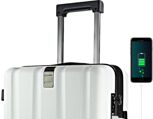 KROSER Hardside Expandable Carry On Luggage with Spinner Wheels & Built-in TSA Lock, Durable Suitcase Rolling Luggage with USB Port, Carry-On 20-Inch, White