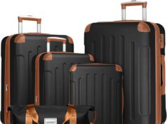 LARVENDER Luggage Sets 6 Piece Hardshell Expandable Suitcase Set with Double Spinner Wheels TSA Lock (Black Brown, 6 Piece Set)