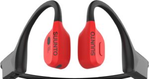 SUUNTO Wing Open-Ear Bone Conduction Headphone, Bluetooth Wireless Sport Headphone w/Head Movement Control, Built-in HD Mic, IP67 Sweatproof, Safety Lights, 10H Playtime & 20H w/Charging Stand, Red