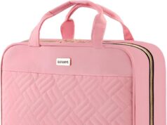 Large Toiletry Bag for Women with Hanging Hook, Portable Travel Makeup Cosmetic Organizer for Accessories, Shampoo, Full Sized Container, Toiletries (Large, Pink)