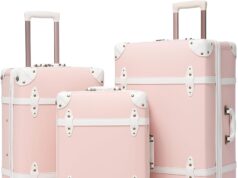 NZBZ Vintage Luggage Sets Retro Suitcase Luxury Cute Vintage Trunk Luggage with TSA Lock for Men and Women 3 Pieces (Pink, 20inch & 24inch & 28inch)