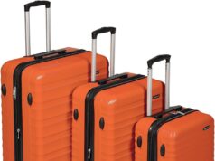Amazon Basics 3-Piece Hardshell Luggage Set with Wheels and Scratch-Resistant Surface, Includes (21″, 26″, 30″) Carry On Suitcases, Orange