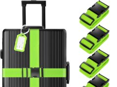 8 Pack Luggage Straps and Tags Set (4 Straps, 4 Tags), Luggage Straps for Suitcases TSA Approved Suitcase Belt Luggage Tags, Green