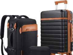 Luggage Sets 3 Piece, Carry On Luggage 20 Inch With Spinner Wheels,PC Hardside Suitcase Set with TSA Lock,Durable Carry On Suitcase With Travel Backpack for Men Women(Black Brown)