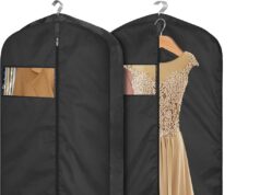 MISSLO 65″ Long Garment Bags for Travel Dress Bags Wedding Dress Cover Waterproof Clothing Bags Storage Traveling Clothes Protector for Closet Wardrobe Bags 2 Packs for Gowns, Tuxedos, Coats, Black