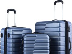 Coolife Expandable Suitcase Luggage set PC ABS TSA Lock Spinner Carry on 3 Piece Sets (blue)