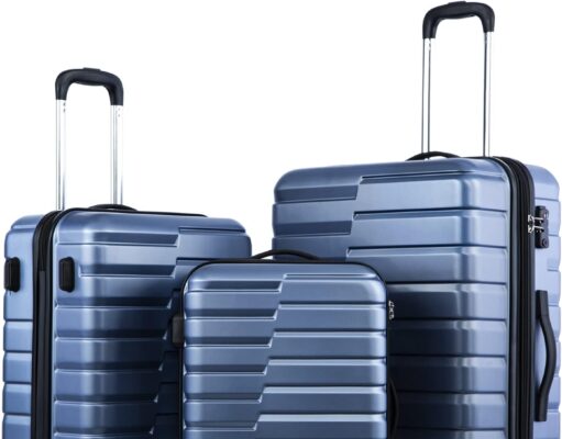 Coolife Expandable Suitcase Luggage set PC ABS TSA Lock Spinner Carry on 3 Piece Sets (blue)