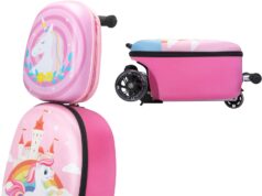 VLIVE Scooter Suitcase, Kid Carry on Luggage Scooter, Children Ride on Luggage for Girls, Luggage for Kids(Unicorn)