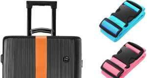 BILIONE 4 Pack Luggage Straps 79″ Long Belts Keep Suitcase Secure While Traveling, TSA Approved Add a Bag Premium Accessory for Travel Bag Closure (Blue+Orange+Rose Pink+Green)