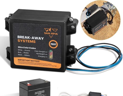 FIERYRED LED Test Trailer Brakes Breakaway Kit with Battery and Switch, Side Load Break-Away Controller System, Built in 12V 5AMP Charger