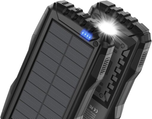 Power-Bank-Solar-Charger – 42800mAh Portable Charger,Solar Power Bank,External Battery Pack 5V3.1A Qc 3.0 Fast Charger Built-in Super Bright Flashlight (Deep Black)