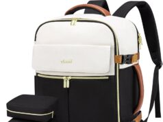 LOVEVOOK Travel Backpack for Women, TSA Carry On Backpack Flight Approved Luggage, 40L Water Resistant Personal Item Daypack Large Weekender Bag fit 17 inch Laptop with 3 Cubes, Beige-black-brown