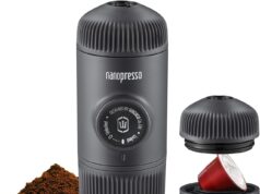 WACACO Nanopresso Portable Espresso Maker Bundled with NS Adapter, Compatible with NS Capsules and Ground Coffee, Manually Travel Coffee Machine Set, Perfect for Camping