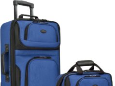 U.S. Traveler Rio Lightweight Carry-On Suitcase 20″ Softside Expandable Design, Durable, Business and Travel, Blue, Set