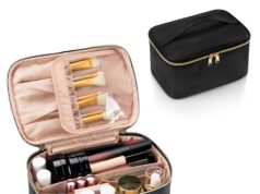 OCHEAL Makeup Bag, Portable Cosmetic Bag, Large Capacity Travel Makeup Case Organizer, Black For Women Toiletry Bag for Girls Traveling With Handle and Divider