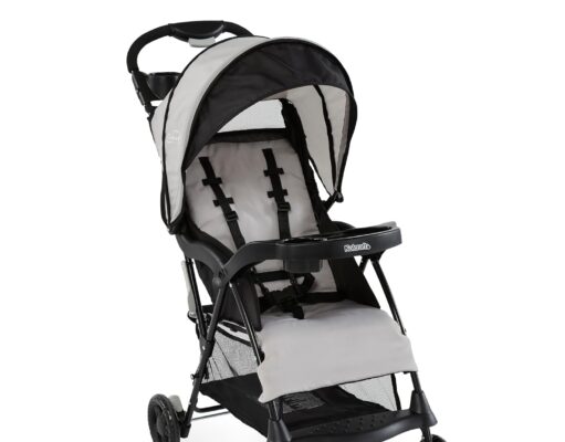 Kolcraft Cloud Plus Lightweight Baby Stroller, Travel Stroller with Large Storage Basket, Multi-Position Reclining Seat, One-Hand Steer, Compact Stroller, Infant and Toddler Stroller – Slate Gray