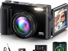 4K Digital Camera for Photography Auto-Focus Vlogging Camera for YouTube Video with 3” 180° Flip Screen 16X Anti-Shake 4K Camera Compact Cameras with SD Card, Flash, 2 Batteries & Battery Charger