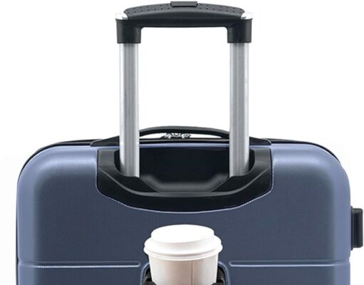 Wrangler Smart Luggage Set with Cup Holder and USB Port, Navy Blue, 20-Inch Carry-On
