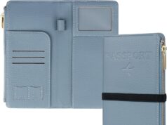 Travel Passport Wallet, RFID Blocking Passport Holder with Zipper, PU Leather Travel Document Organizer with Card Slots, Passport Cover for Women Men, Travel Essentials, Blue