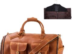 Genuine Leather Convertible Garment Bag with Shoes Compartment Full Grain Leather Carry on Duffle Bag Garment for Men Women Weekender Hanging Business Suitcase for Travel Suit VintageBrown