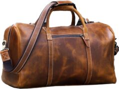 KomalC Duffel Bags for Men and Women Full Grain Leather Travel Overnight Weekend Bags, Sports Gym Duffel (20 Inch)