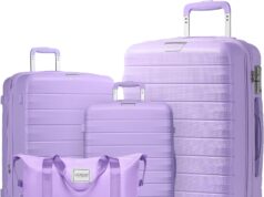 LARVENDER Luggage Sets 5 Piece with Duffel Bag Expandable(Only 28 inch) Hardside PP carry on luggage with 360° Spinner Wheels TSA Lock for Men Women, Purple