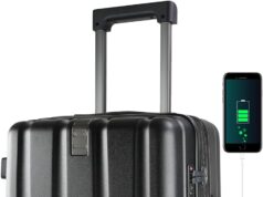 KROSER Hardside Expandable Carry On Luggage with Spinner Wheels & Built-in TSA Lock, Durable Suitcase Rolling Luggage with USB Port, Carry-On 20-Inch, Black