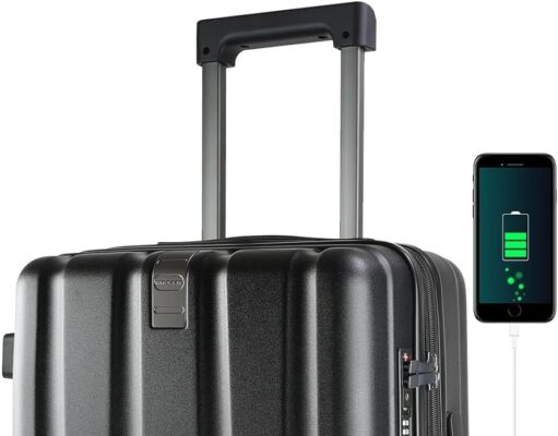 KROSER Hardside Expandable Carry On Luggage with Spinner Wheels & Built-in TSA Lock, Durable Suitcase Rolling Luggage with USB Port, Carry-On 20-Inch, Black