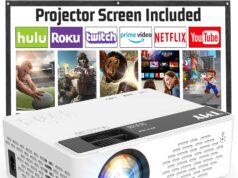 TMY Mini Projector, Upgraded Bluetooth Projector with Screen, 1080P Full HD Portable Projector, Movie Projector Compatible with TV Stick Smartphone/HDMI/USB, indoor & outdoor use