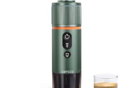 Portable Espresso Coffee Machine: 12V Electric Travel Expresso Maker – Self Heating 8 Cups Battery Powered Compatible for Nespresso Capsule – for Camping Travel RV Hiking (Forest Green)