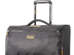 Lucas Designer Luggage Collection – Expandable 24 Inch Softside Bag – Durable Mid-sized Ultra Lightweight Checked Suitcase with 8-Rolling Spinner Wheels (Black)